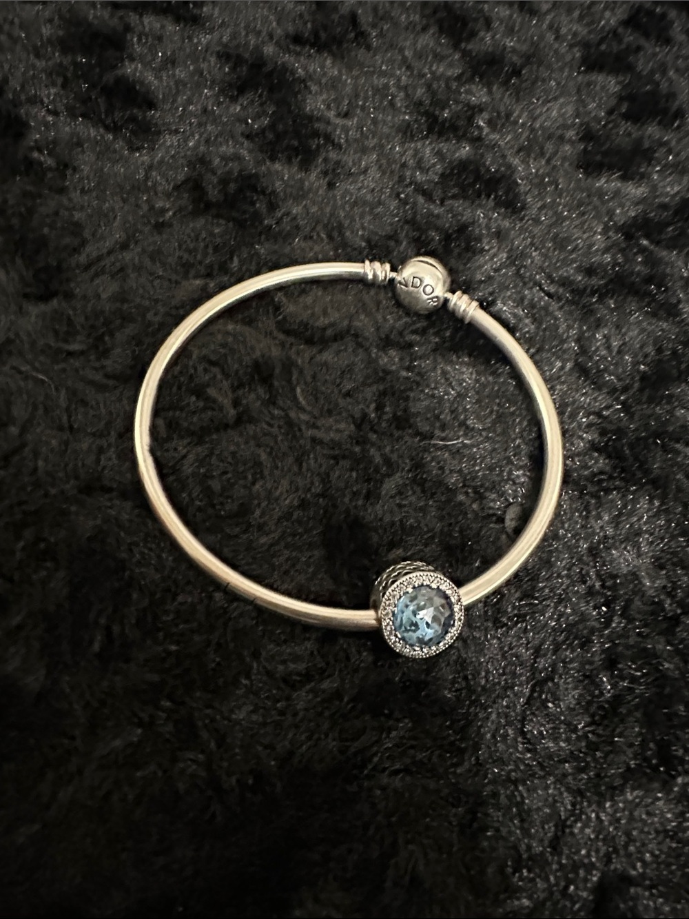 Pandora I love you Forever bangle bracelet with blue radiant heart charm